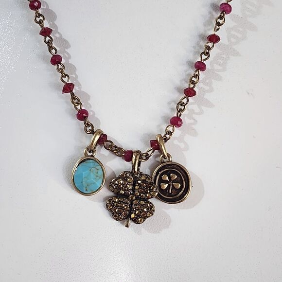 Lucky Brand Faux Turquoise & Four-Leaf Clover Necklace - Picture 2 of 3